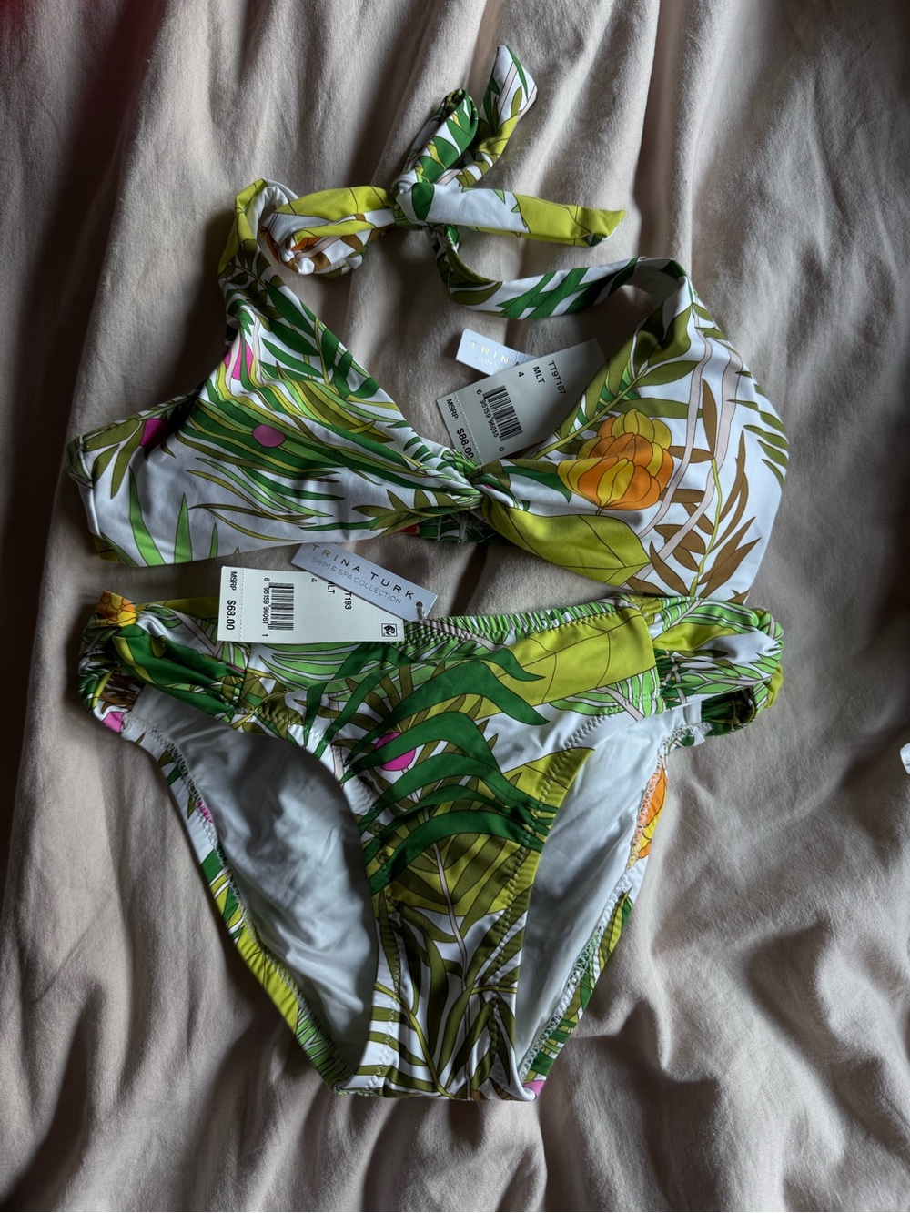 Trina Turk NWT Green White Tropical Print Bikini